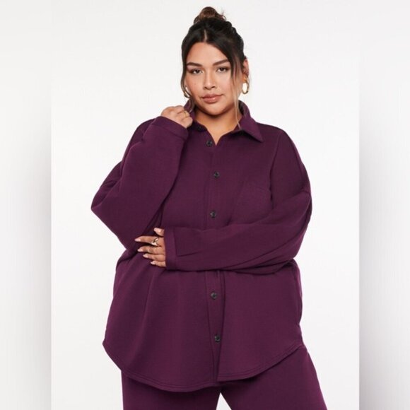Savage x FENTY Essential Oversized Button Up Shirt Sweater Purple Large - Picture 1 of 11